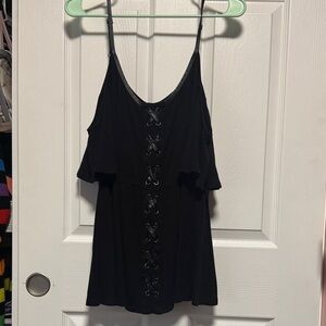 Torrid Black Strappy Shirt with Lace-Up Detail